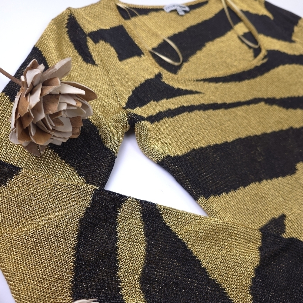 New Fashion Nova Gold and Black Metallic Zebra Patterned Dress Sz L - Picture 7 of 11